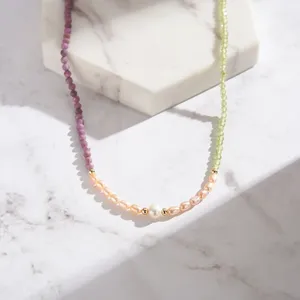 Nouveautés Bijoux fins Collier ras de cou en or 14 carats <span class=keywords><strong>avec</strong></span> pierres naturelles Mica violet et péridot pour femmes Cadeaux - Product Image 3