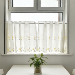 Tenda Corta Bohemien Gialla con Ricamo Margherita, Semitrasparente Filtrante Luce, per Balcone con Ricamo Floreale - Product Image 5