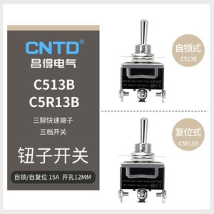Interruptor de Palanca CNTD Changde C513B C5R13B 15A, Tres Pines, Tres Posiciones, Autobloqueante con Función de Reinicio - Product Image 6