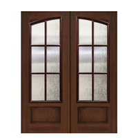 Porte d'entrée double à arche en bois massif classique antique pour villa