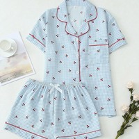 Nouvel ensemble de pyjama 2 pièces en terylène pour femme, col rabattu, manches courtes, short et cardigan, style européen, pour le commerce transfrontalier