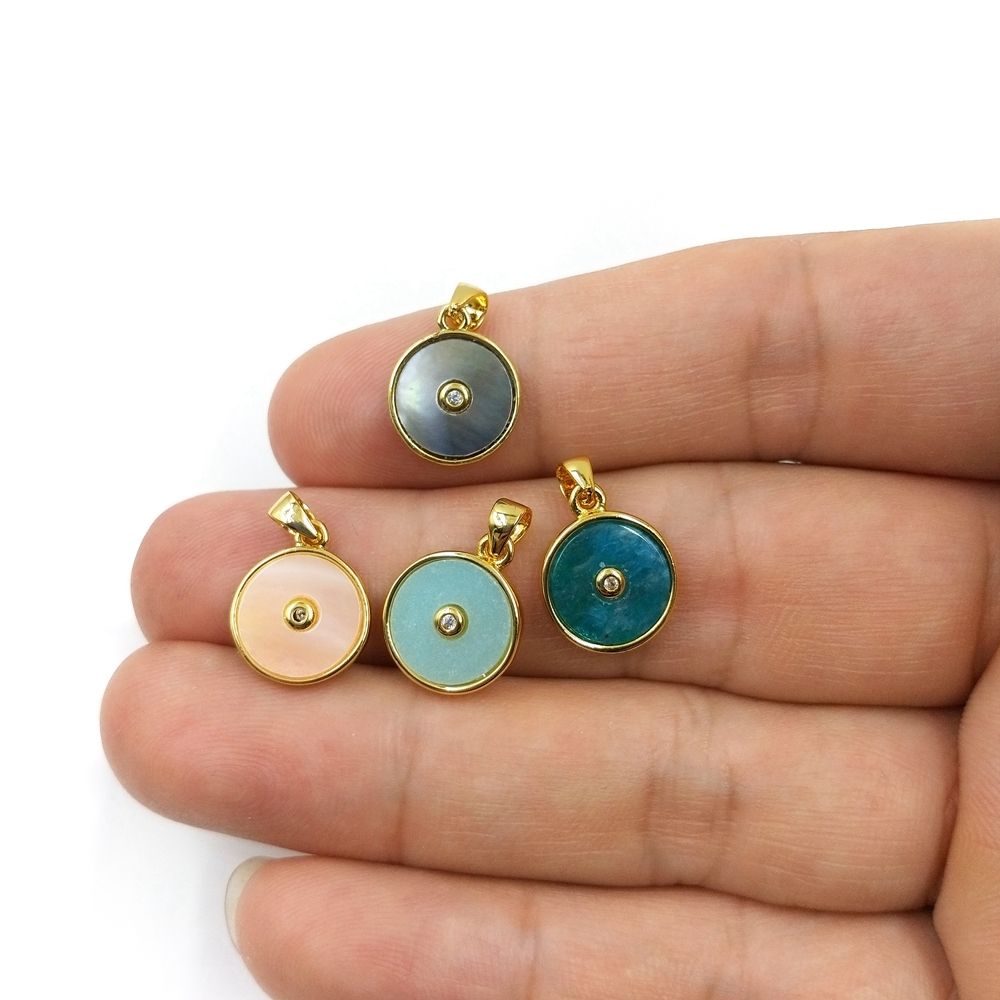 Wholesale 18K Gold Plated Brass Bezel Setting Inlaid Tiny Diamond Natural  Gemstone Pendant Jewelry Necklaces Bracelets Gift