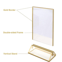 Support de signalisation de table en acrylique à bord doré, porte-menu triangulaire de bureau pour numéros de table de mariage, affichage pour restaurants et bureaux, OEM