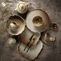 Ensemble de vaisselle en céramique émaillée blanc antique mat assiettes bols tasses et crémier changement de couleur en gros pour Restaurant hôtel