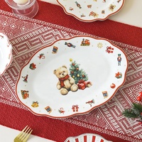 Service de table en céramique avec bordure dorée motif ours mignon, ensemble d'assiettes et de bols de Noël, vaisselle de fête pour la maison et la cuisine