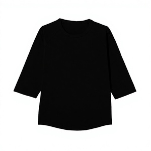 T-shirt décontracté pour homme, col rond, manches raglan, noir, coupe ample, couleur unie, 100% coton, impression par transfert par sublimation - Product Image 1