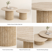 Ensemble de tables basses gigognes modernes en bois massif avec texture marbre, élégant et minimaliste, pour salon (lot de 2)