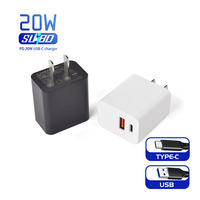 Cargador de Pared con Doble Puerto USB Tipo-C y USB-A, Carga Rápida PD20W, Entrada 220V, Certificación CE/FCC, 5V/3A QC3.0, Seguro e Inteligente para Teléfonos Móviles