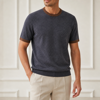 Pull en maille personnalisé pour homme en mélange cachemire et laine, col rond à points mélangés, double couche contrastante, fabrication OEM ODM, vente en gros directe usine
