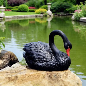 Statue de cygne grandeur nature en fibre de verre noir et blanc, résistante aux intempéries, pour décoration extérieure de jardin et paysages de luxe - Product Image 3