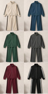 Ensemble de survêtement rayé 2 pièces pour <span class=keywords><strong>femme</strong></span>, veste zippée à col montant et pantalon droit, en tricot respirant et écologique polyester/coton - Product Image 4