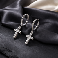 Boucles d'oreilles créoles en acier inoxydable avec breloque croix et zircone cubique CZ 29 mm, bijoux de mode pour femme