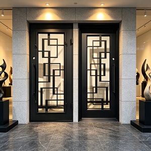 Portes d'entrée contemporaines en acier avec design géométrique en verre pour usage extérieur, ouverture manuelle, surface finie - Product Image 6