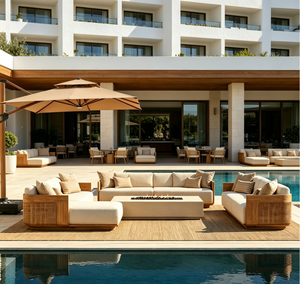 Ensemble <span class=keywords><strong>de</strong></span> canapés <span class=keywords><strong>de</strong></span> <span class=keywords><strong>jardin</strong></span> <span class=keywords><strong>de</strong></span> luxe minimalistes OEM/ODM, <span class=keywords><strong>en</strong></span> teck résistant aux intempéries et tressé <span class=keywords><strong>en</strong></span> corde, pour projets <span class=keywords><strong>de</strong></span> villas, hôtels et complexes hôteliers - Product Image 2