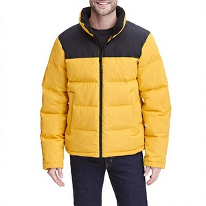Veste matelassée pour homme, jaune et noir, coupe-vent, fermeture éclair, décontractée, hiver, épaisse, rembourrage en polyester, coupe classique - Product Image 1