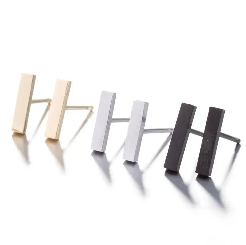 Wholesale Simple Jewelry Stainless Steel Gold Silver Rectangle Geometric T Tiny Women Stud Earrings