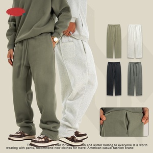 Ventas al por mayor 345G Algodón Poliéster Invierno Cremallera invisible Juventud Suelto Acolchado Recto Hombres Pantalones de chándal Joggers - Product Image 2