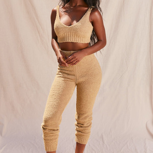 Bộ đồ hai mảnh thời trang xu hướng mùa hè, áo hai dây mềm mại không tay, quần cạp cao, chất liệu ấm áp, thoải mái, mặc nhà cho nữ - Product Image 4