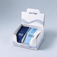 Emballage de vente au détail personnalisé imprimé, combinant une structure en carton avec plusieurs compartiments pour pochettes et un graphisme de marque