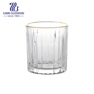 Vendita calda 320mL Old Fashion Stripe bicchieri bicchieri a coste Gold rim whisky Glass bicchieri a grana verticale economici trasparenti