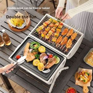 Parrilla de Carbón Metálica Plegable de Doble Cara con Chimenea para Acampar al Aire Libre, Diseño 2026 - Product Image 3