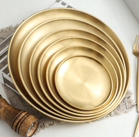 Nouveaux produits, vaisselle de style nordique, luxe léger, ensembles de plats, forme ronde, bord doré, assiettes pour la maison
