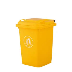 Tempat sampah plastik standar, tempat sampah kuning ukuran besar 50 Liter dalam dan luar ruangan penyimpanan