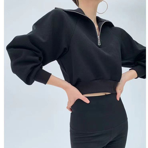 L230730 Custom Logo OEM Womens Causal Fashion Turn-Down Collar <strong>Hoodies</strong> Oversized Fleece Half Zip Pullover Sweatshirt for Women - Product Image 4