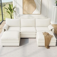Canapé modulaire en tissu crème en forme de L, double chaise longue, sièges profonds surdimensionnés, coussins moelleux pour salon moderne