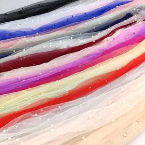 Largeur 1.5m Tissu de perles cloutées en maille américaine Tissu de mariage en maille de perles 3D - Product Image 4