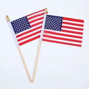 Banderas de Mano Portátiles de Poliéster Ecológicas y Duraderas al por Mayor con Asta de Madera para Banderas Personalizadas de Estados Unidos y de Todas las Naciones - Product Image 1