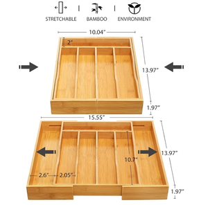 Organisateur de tiroir de cuisine extensible et réglable en bambou pour couverts et ustensiles – Outil d'organisation domestique pour la cuisine - Product Image 3