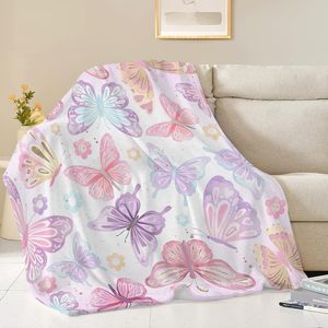 <b>Pink</b> Dreamy Butterfly Flannel <b>Blanket</b> Throw <b>Blanket</b> Nap <b>Blanket</b> Lightweight Breathable for Home Office Nap Custom Print OEM ODM - Product Image 3
