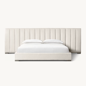 Juego de dormitorio americano moderno y sencillo Sassanid OEM, el más demandado, con plataforma extendida y canales verticales de tela. - Product Image 1