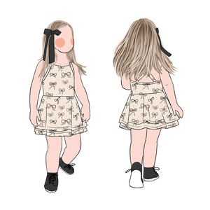 Dolce stile caramella simpatico cartone animato stampa abito da principessa estivo regolabile tracolla ragazze vestito con 2 strati di gonne - Product Image 3