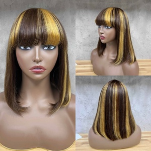 Wholesale Brazilian Remy Human Hair Dark Color Straight Fringe <b>Bob</b> <b>Wig</b> Short 12-Inch - Product Image 2
