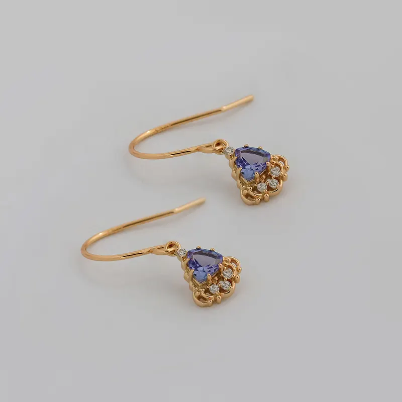 ต่างหูชุบทอง14K สีเงินสเตอร์ลิง S925เก๋ไก๋พร้อมเครื่องประดับ tanzanite CZ zircon