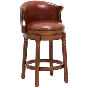 Modern Genuine Leather Wooden <b>Bar</b> <b>Stools</b> with Backrest for Home Kitchen Dining Room Cafe-<b>Bar</b> Height - Product Image 2