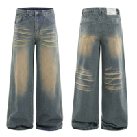 Jean droit en denim pour homme, coupe ample, style Y2K, vintage années 90, décontracté, skater, esthétique hip-hop, streetwear, effet usé, motif diamants