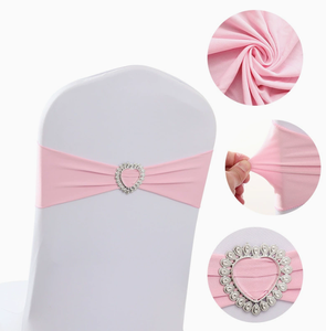 Bandes de <span class=keywords><strong>chaise</strong></span> extensibles en spandex élastique avec boucle cœur en <span class=keywords><strong>strass</strong></span> pour la décoration de mariages, banquets et événements - Product Image 3