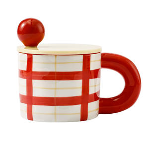 Taza de cerámica simple multicolor a rayas con tapa, taza de café con bola de cerámica, taza para leche, taza para desayuno - Product Image 1