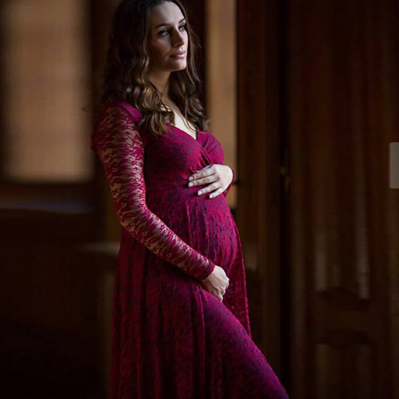 Red White Lace Evening Gown Dress - Elegant Pregnant Gowns