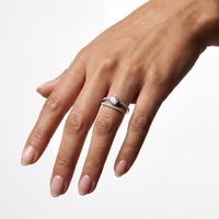 Anello di fidanzamento con diamante creato in laboratorio a gambo diviso, in argento S925, diamante D VVS1 HPHT CVD, pietra centrale rotonda, fascia con doppio pavé.