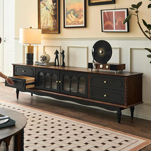 French Modern Solid Wood TV Stand, Sideboard with Glass Doors and <strong>Drawers</strong> for Living Room, Dining Room - Product Image 1