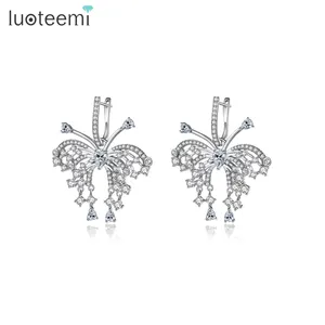 LUOTEEMI Cubic Zirconia Luxury Inspired Big Charm Woman Fashion Earing Bridal Zircon Butterfly Hoop Earrings