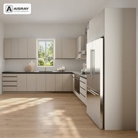 Meuble de cuisine en mélamine en forme de L, design moderne et luxueux, boîtes de rangement en contreplaqué, rangement coulissant et fourniture pour projets de villas