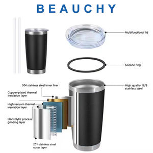 Gobelet isotherme en acier inoxydable 18/8 à double paroi, sous vide, 20 oz et 30 oz, avec couvercle coulissant et paille, vente en gros usine - Product Image 3