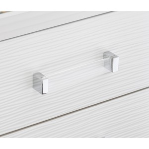 White <b>Silver</b> Finish Nightstand 2 Drawers Acrylic Bar Pulls Stylish Bedroom Furniture - Product Image 3