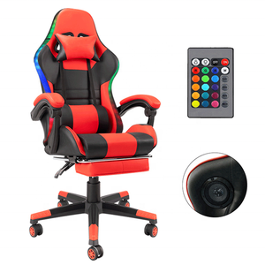 <span class=keywords><strong>Sillas</strong></span> de juego personalizadas de alto estándar rojo estilo de carreras altavoces de música <span class=keywords><strong>sillas</strong></span> gamer con luces RGB Silla de juego LED con reposapiés - Product Image 1
