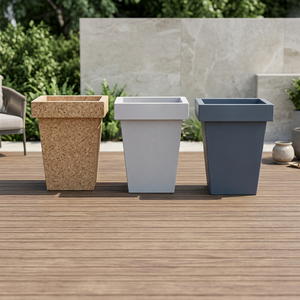 Pot de fleurs carré moderne en plastique, durable et léger, pour jardinières, design minimaliste, disponible en beige, blanc et gris - Product Image 2